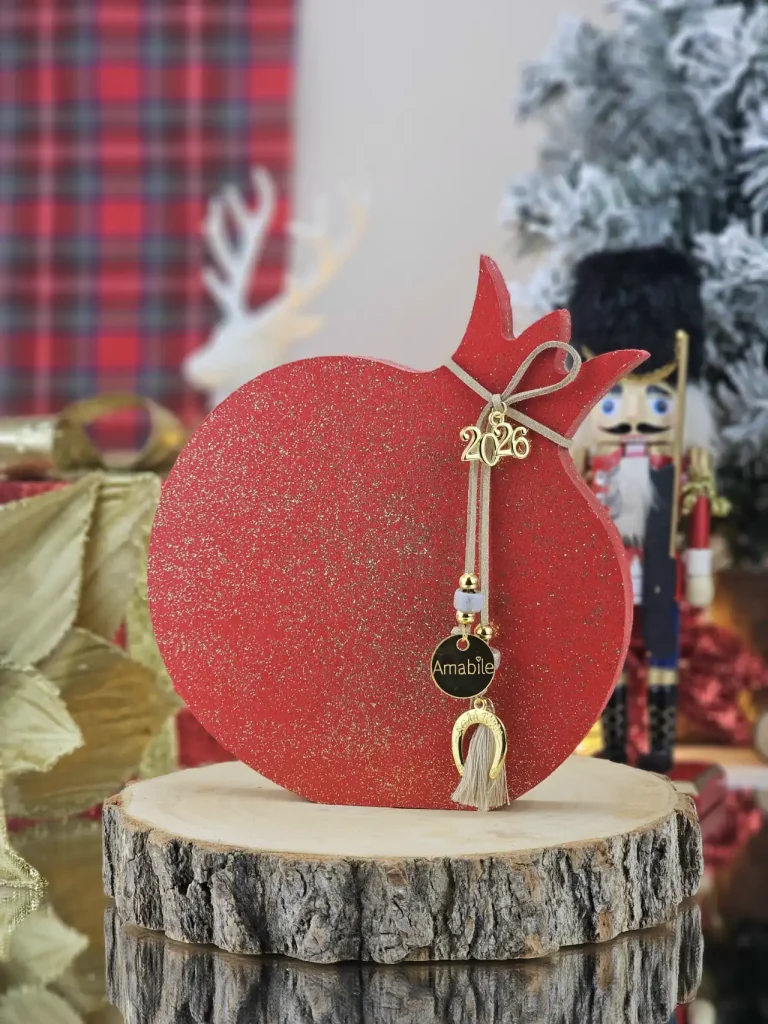 Διακοσμητικό Γούρι Ξύλινο Ρόδι L Κόκκινο