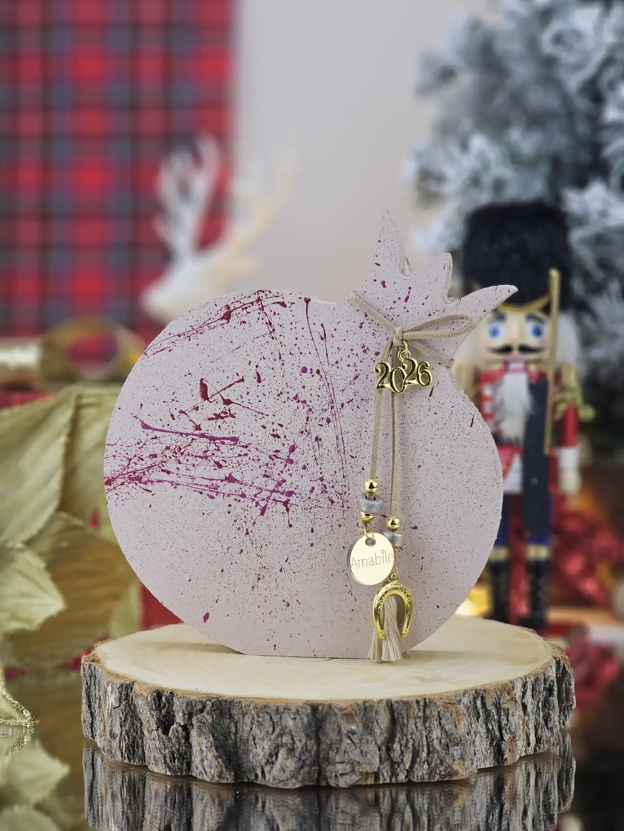 RLC22 Διακοσμητικό Γούρι Ξύλινο Ρόδι L Πούδρα