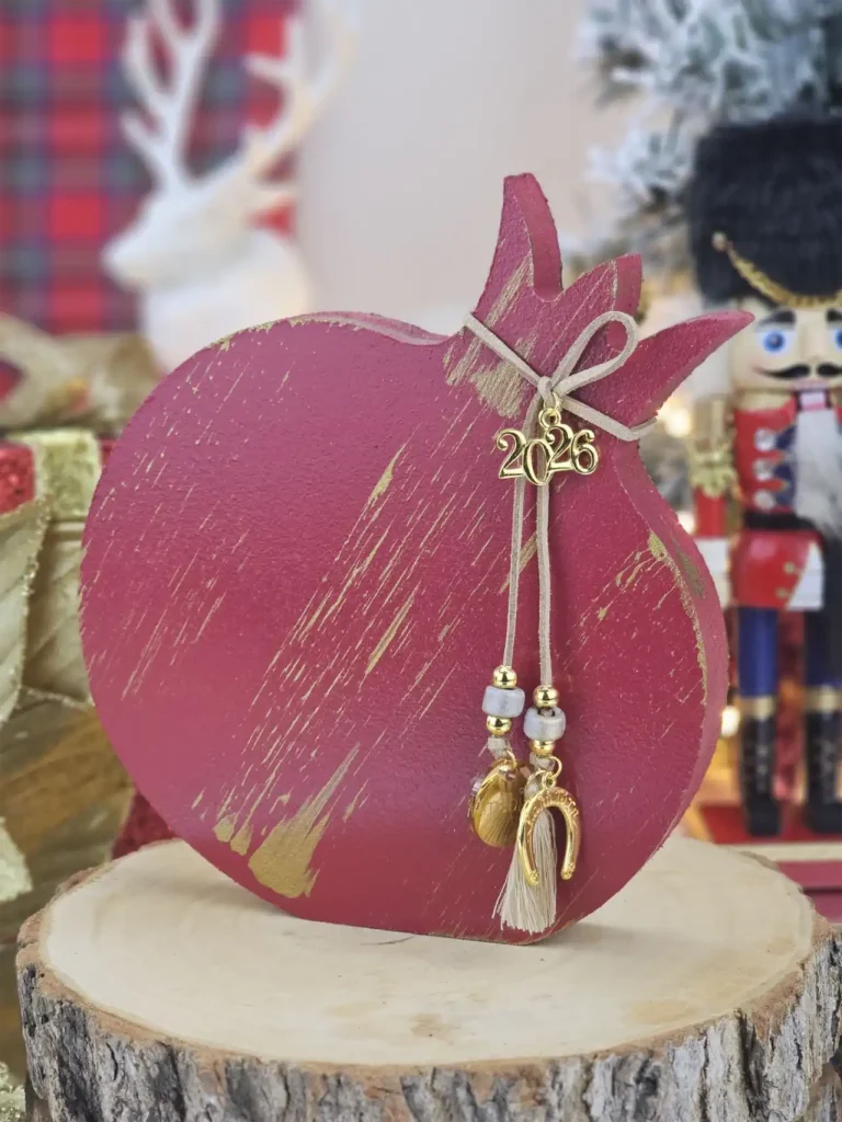 Διακοσμητικό Γούρι Ξύλινο Ρόδι L Μπορντό