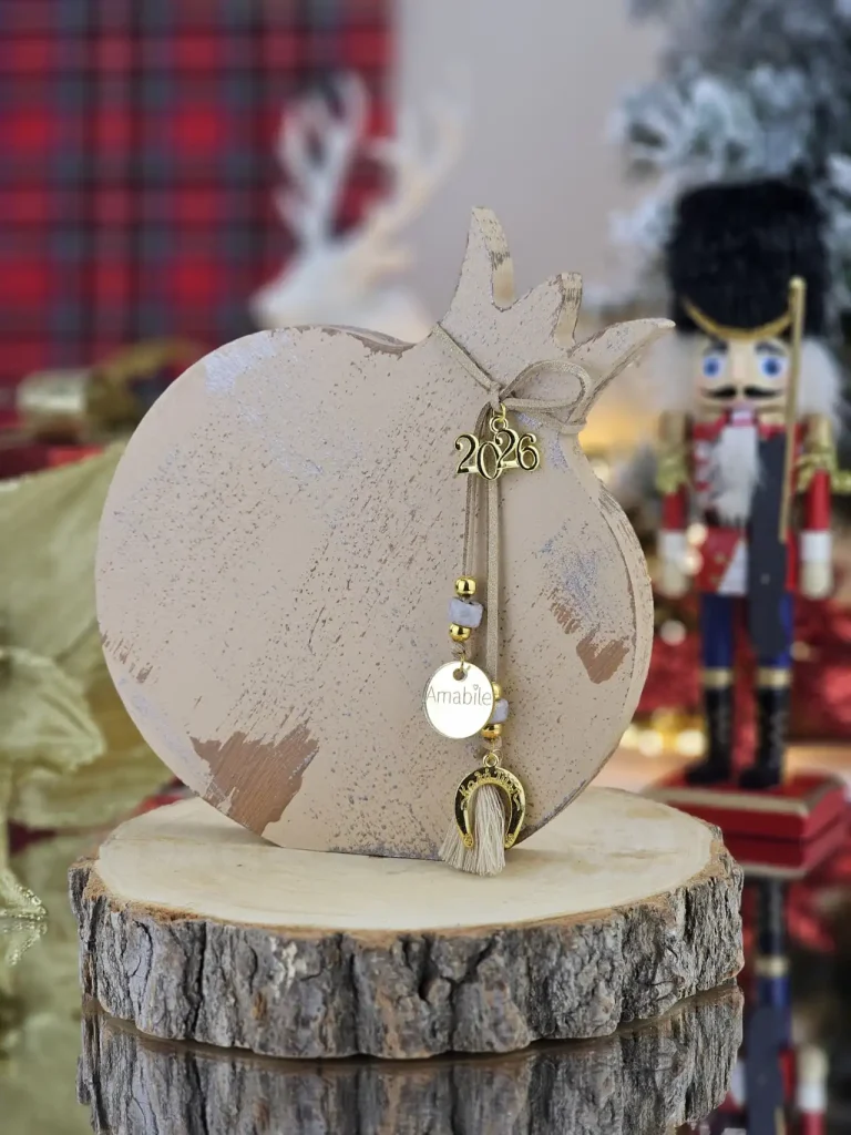 Διακοσμητικό Γούρι Ξύλινο Ρόδι L Μπεζ