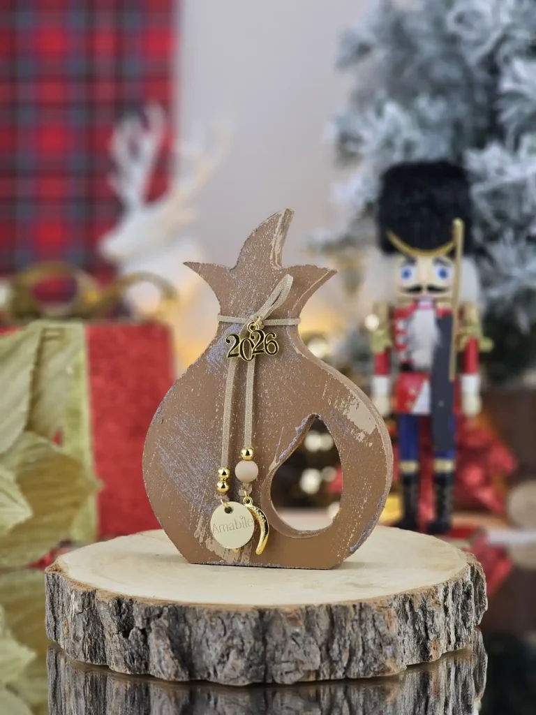 Διακοσμητικό Γούρι Ξύλινο Ρόδι Κάμελ