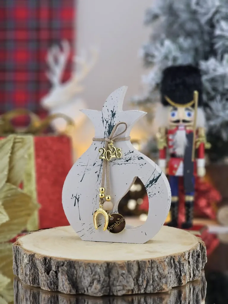 Διακοσμητικό Γούρι Ξύλινο Ρόδι Γκρεζ