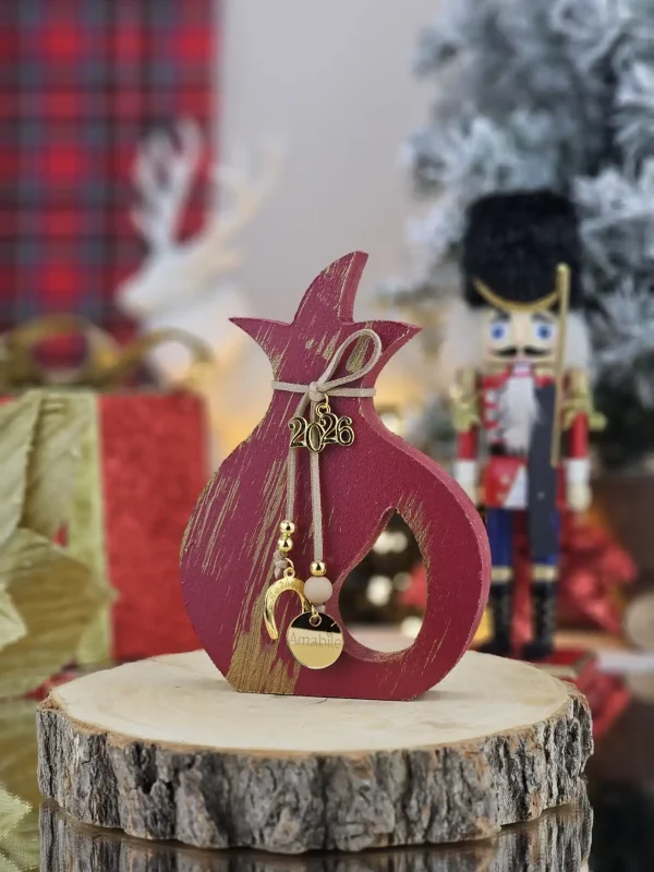 Διακοσμητικό Γούρι Ξύλινο Ρόδι Μπορντό