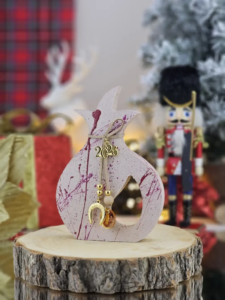 Διακοσμητικό Γούρι Ξύλινο Ρόδι Πούδρα