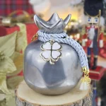 Διακοσμητικό Γούρι Κεραμικό Ρόδι XL Ασημί