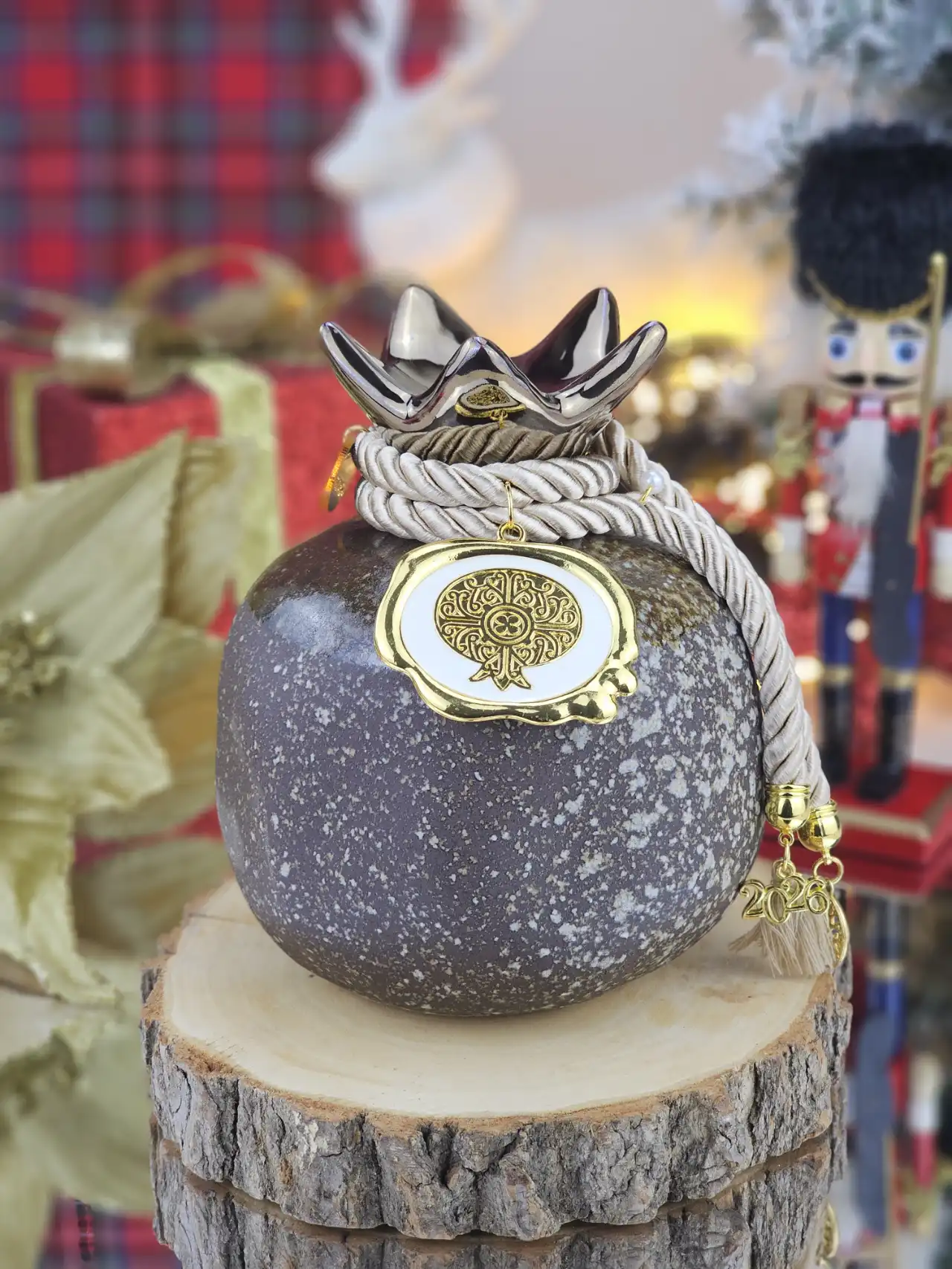 RLC43 Διακοσμητικό Γούρι Κεραμικό Ρόδι XL Καφέ