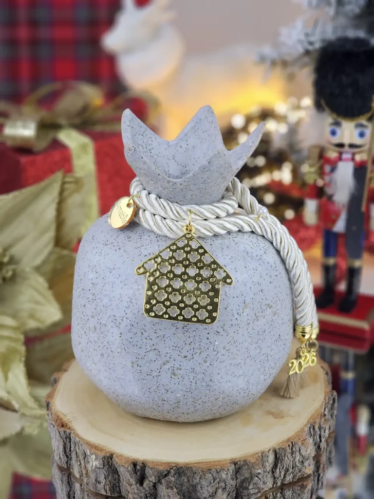 Διακοσμητικό Γούρι Κεραμικό Ρόδι XL Γκρι