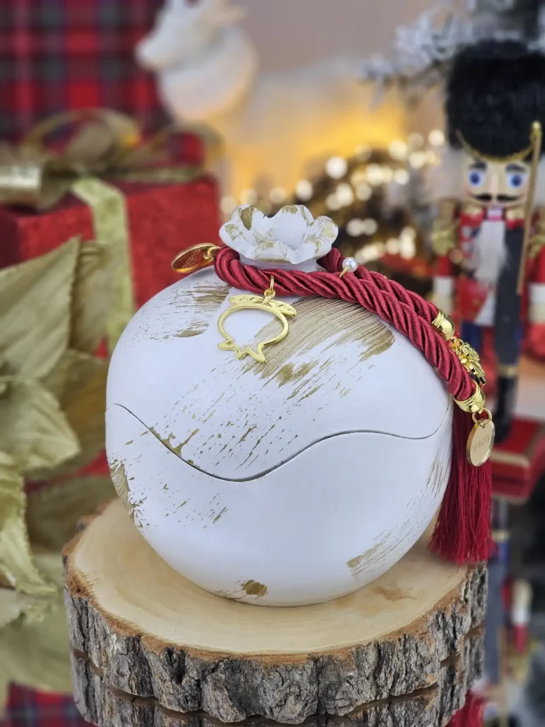 Διακοσμητικό Γούρι Κεραμικό Ρόδι XL Ανοιγόμενο Λευκό