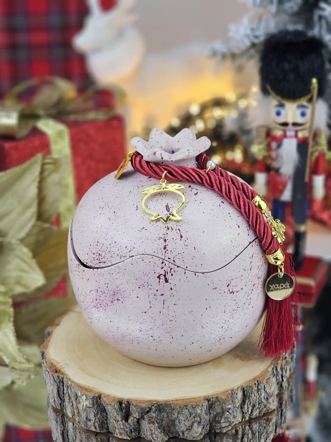 RLC47 Διακοσμητικό Γούρι Κεραμικό Ρόδι XL Ανοιγόμενο Πούδρα