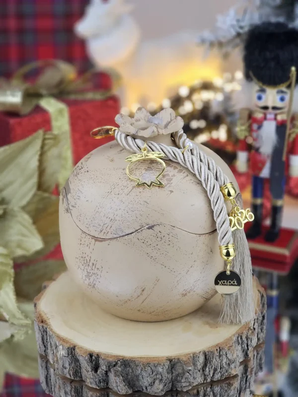 Διακοσμητικό Γούρι Κεραμικό Ρόδι XL Ανοιγόμενο Μπεζ