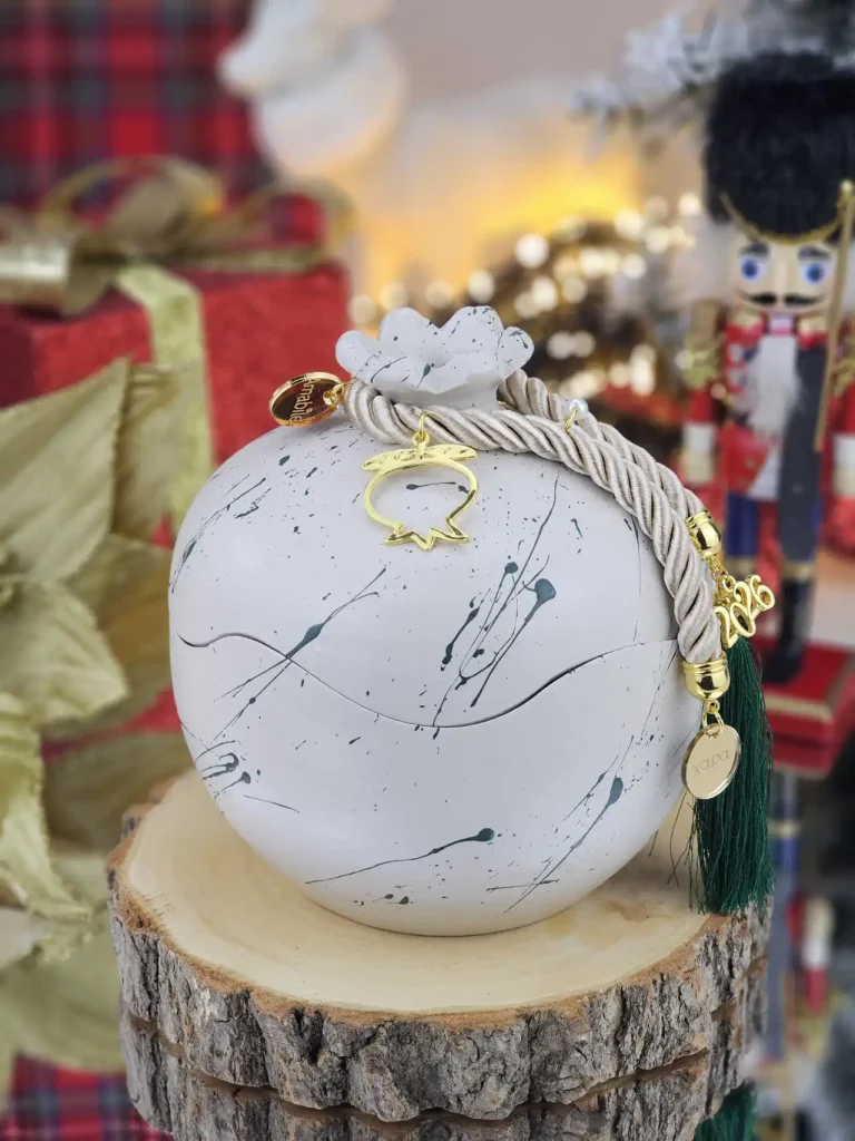 Διακοσμητικό Γούρι Κεραμικό Ρόδι XL Ανοιγόμενο Γκρεζ