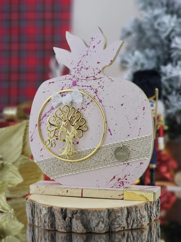 Διακοσμητικό Γούρι Ξύλινο Ρόδι XL Πούδρα