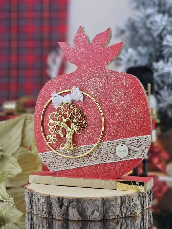 Διακοσμητικό Γούρι Ξύλινο Ρόδι XL Κόκκινο