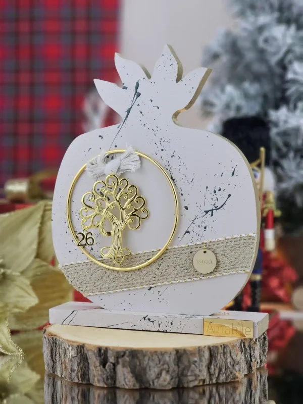 Διακοσμητικό Γούρι Ξύλινο Ρόδι XL Γκρεζ