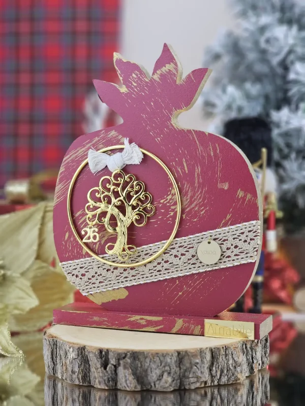 Διακοσμητικό Γούρι Ξύλινο Ρόδι XL Μπορντό