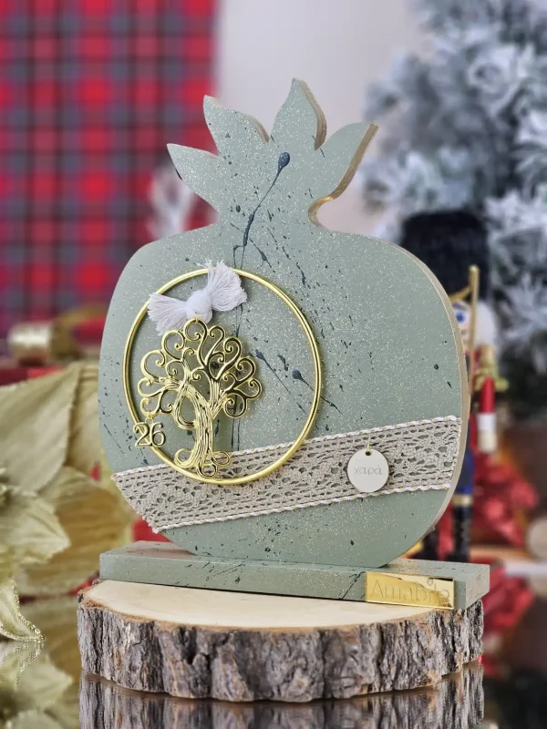 Διακοσμητικό Γούρι Ξύλινο Ρόδι XL Χακί