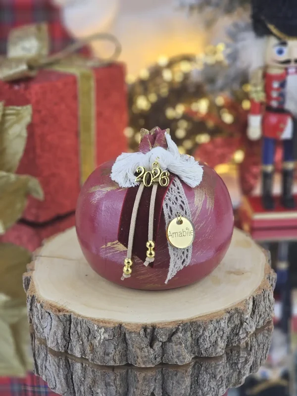 Διακοσμητικό Γούρι Κεραμικό Ρόδι ML Μπορντό