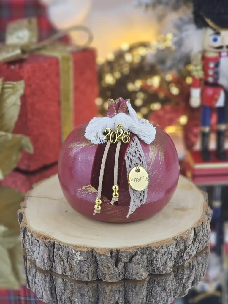 Διακοσμητικό Γούρι Κεραμικό Ρόδι ML Μπορντό