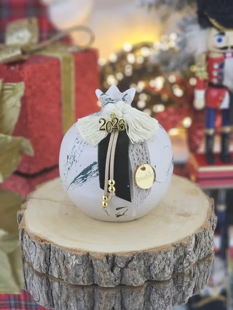 Διακοσμητικό Γούρι Κεραμικό Ρόδι ML Γκρεζ