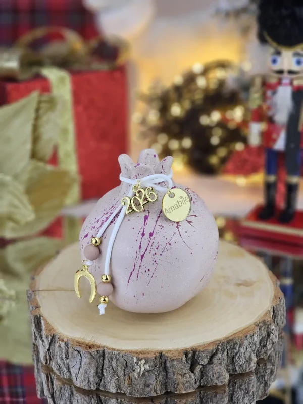 Διακοσμητικό Γούρι Κεραμικό Ρόδι SM Πούδρα