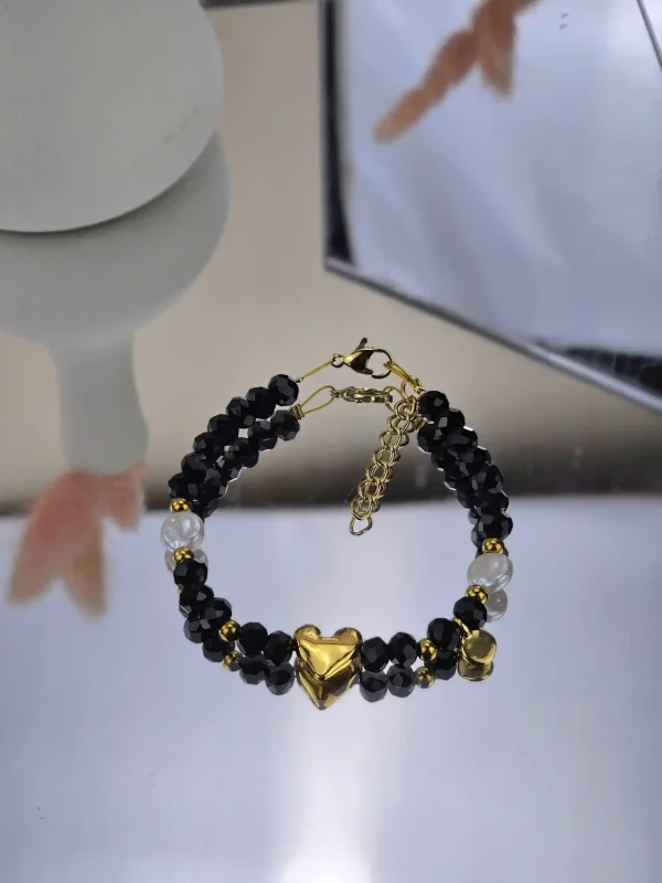 Γυναικείο Βραχιόλι Gold Heart in Black