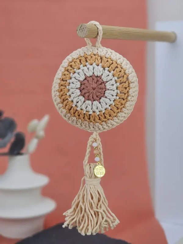 Γούρι Νεογέννητου Πλεκτό Μάτι Εκρού - Σομόν