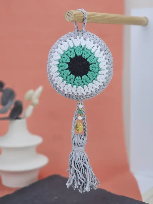 Γούρι Νεογέννητου Πλεκτό Μάτι Γκρι - Λευκό