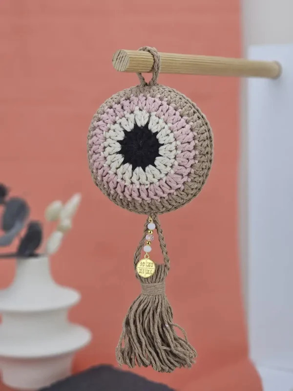 Γούρι Νεογέννητου Πλεκτό Μάτι Μπεζ - Ροζ