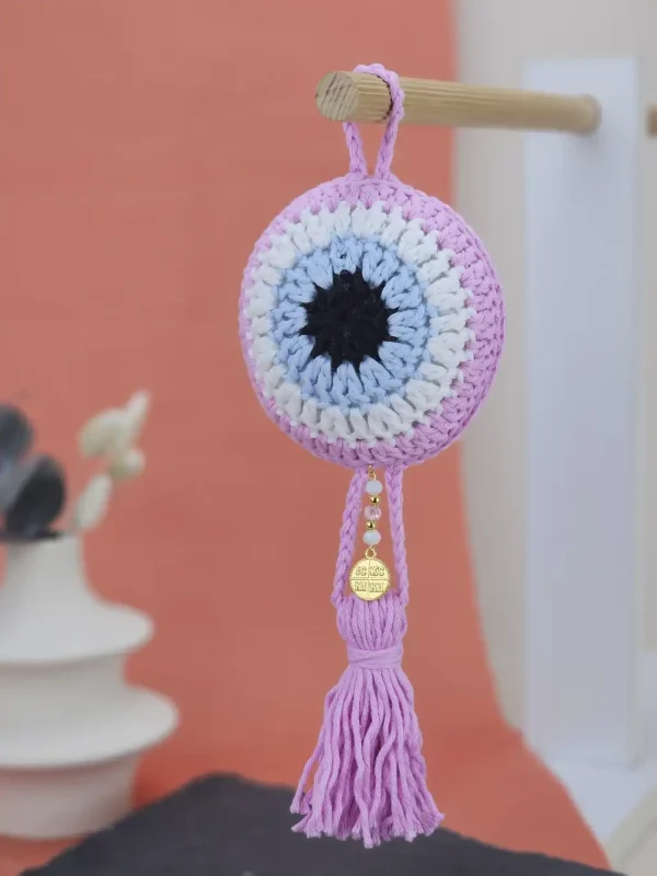 Γούρι Νεογέννητου Πλεκτό Μάτι Ροζ - Λευκό